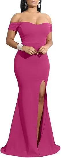 Abiti da sera فساتmaveramaveraة Abito da sera lungo formale con spacco alto e spalle scoperte da donna elegante
