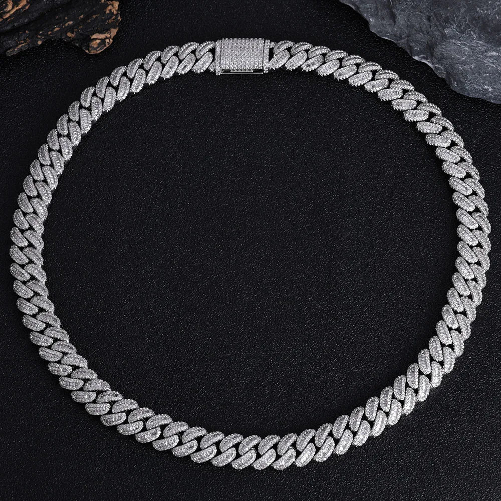 NUOYA Gioielli Hip Hop di Alta Qualità 12mm Bling Iced Cz Rettangolo Diamante Prong Impostazione Collana a Collegamento Cubano Homme
