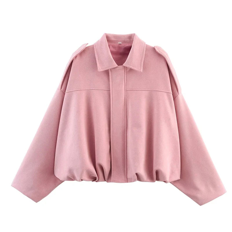 Bomber da donna Cappotti Moda Colletto rovesciato Manica lunga Cappotti larghi Capispalla femminile vintage Top chic