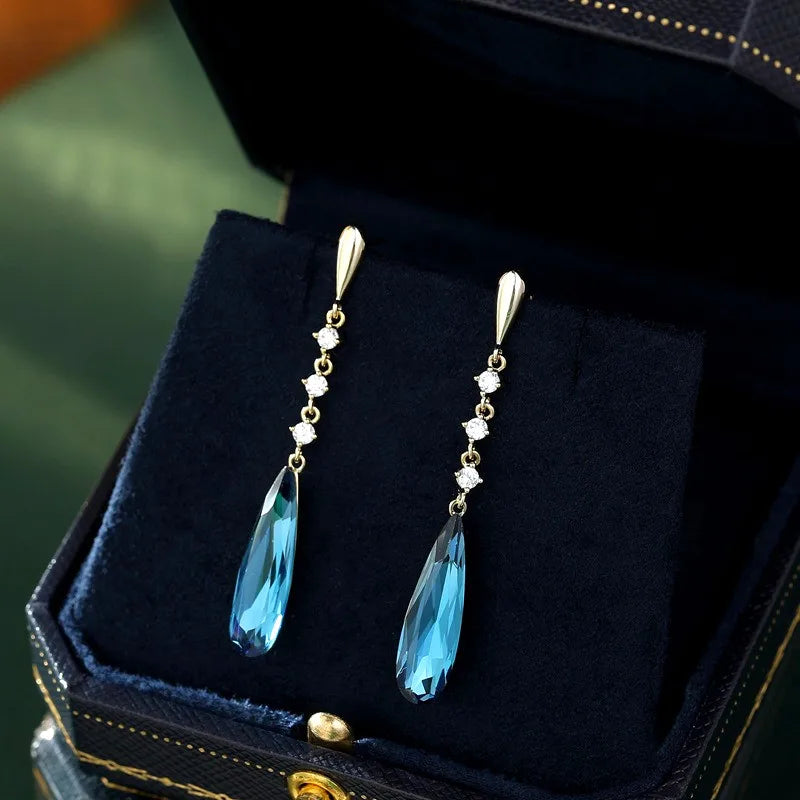 Orecchini pendenti in cristallo blu lucido alla moda per le donne moda semplice ciondolo a goccia d'acqua orecchino ragazza festa gioielli da sposa regali
