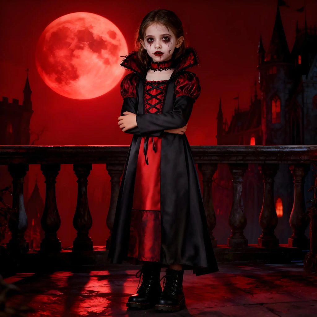 Costumi per bambini fantasy di Halloween Sposa fantasma Cosplay gotico Ragazze Vampiro rosso Giorno dei morti Costumi per bambini per ragazze