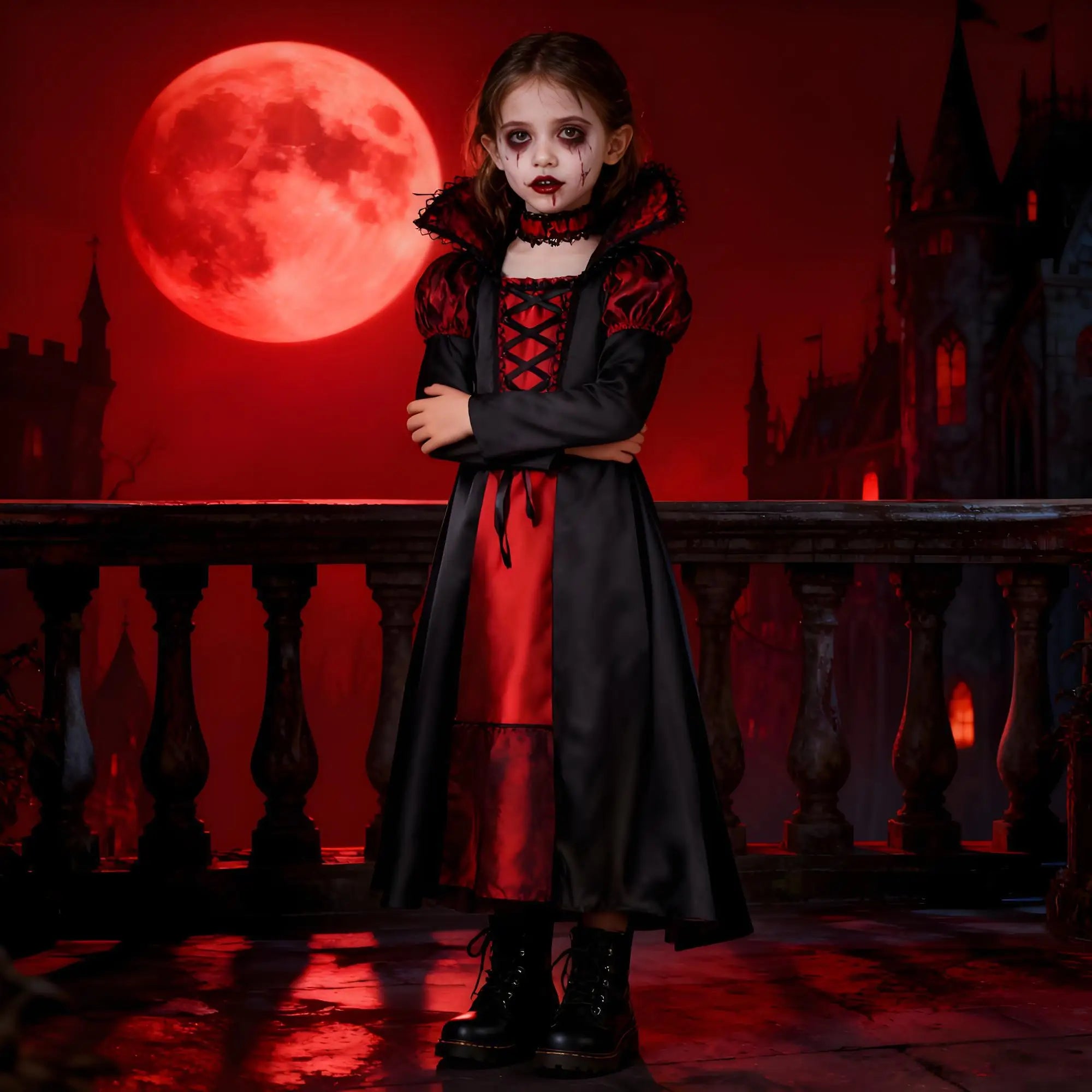 Costumi per bambini fantasy di Halloween Sposa fantasma Cosplay gotico Ragazze Vampiro rosso Giorno dei morti Costumi per bambini per ragazze