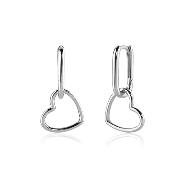 FINS Minimalista Reale S925 Sterling Silver Ovale a Forma di Cuore Orecchini a pendaglio Geometrica Liscia Cerchi Pendientes Plata 925 Gioielli
