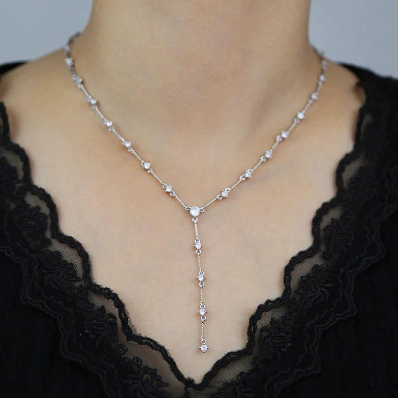 2025 Nuovo geometrico CZ Stazione catena a maglie girocollo sexy lungo lariat collana da donna gioielli di moda con zirconi ghiacciati di alta qualità