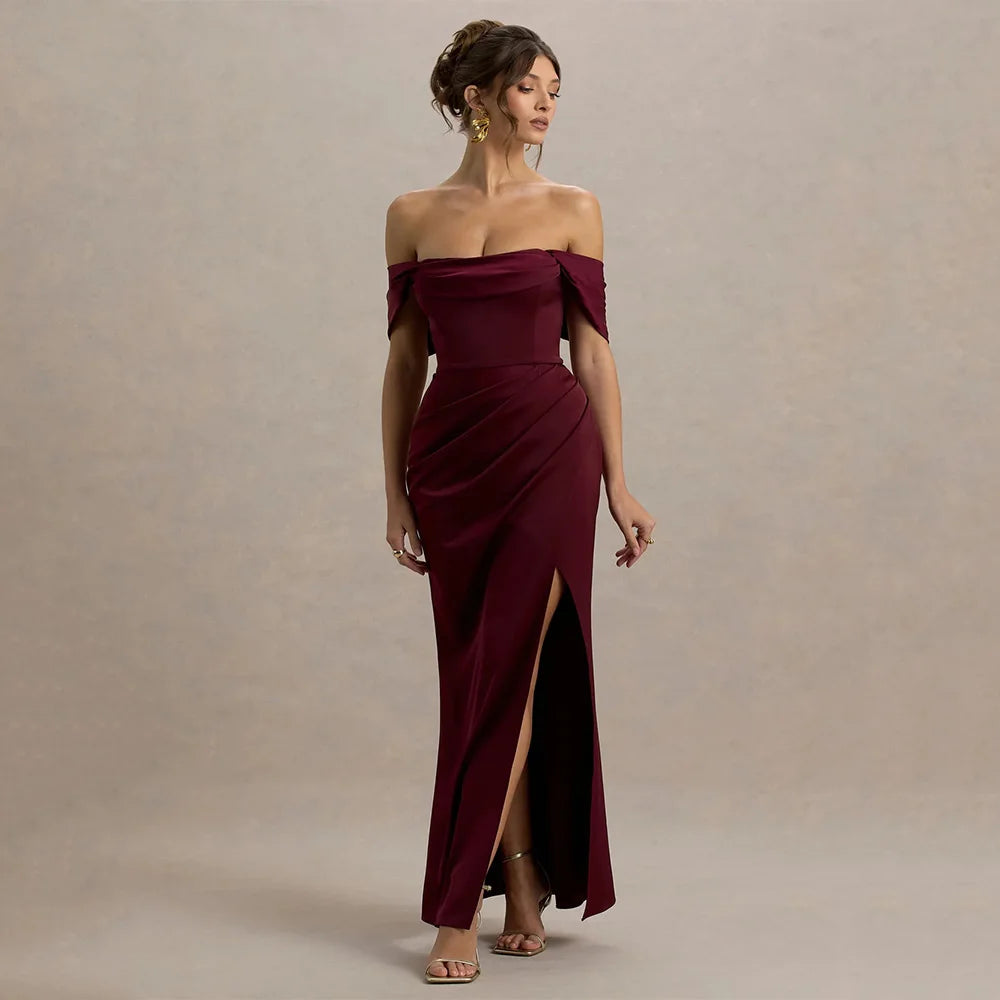 ABITO FORU Elegante abito da sera rosso in jersey per lungo fino al pavimento con colletto a una parola Prom Party Guaina Abiti da festa personalizzati