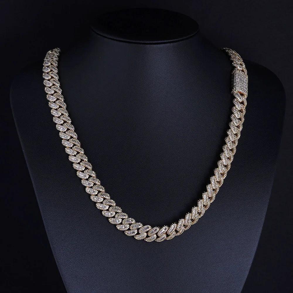 NUOYA Gioielli Hip Hop di Alta Qualità 12mm Bling Iced Cz Rettangolo Diamante Prong Impostazione Collana a Collegamento Cubano Homme