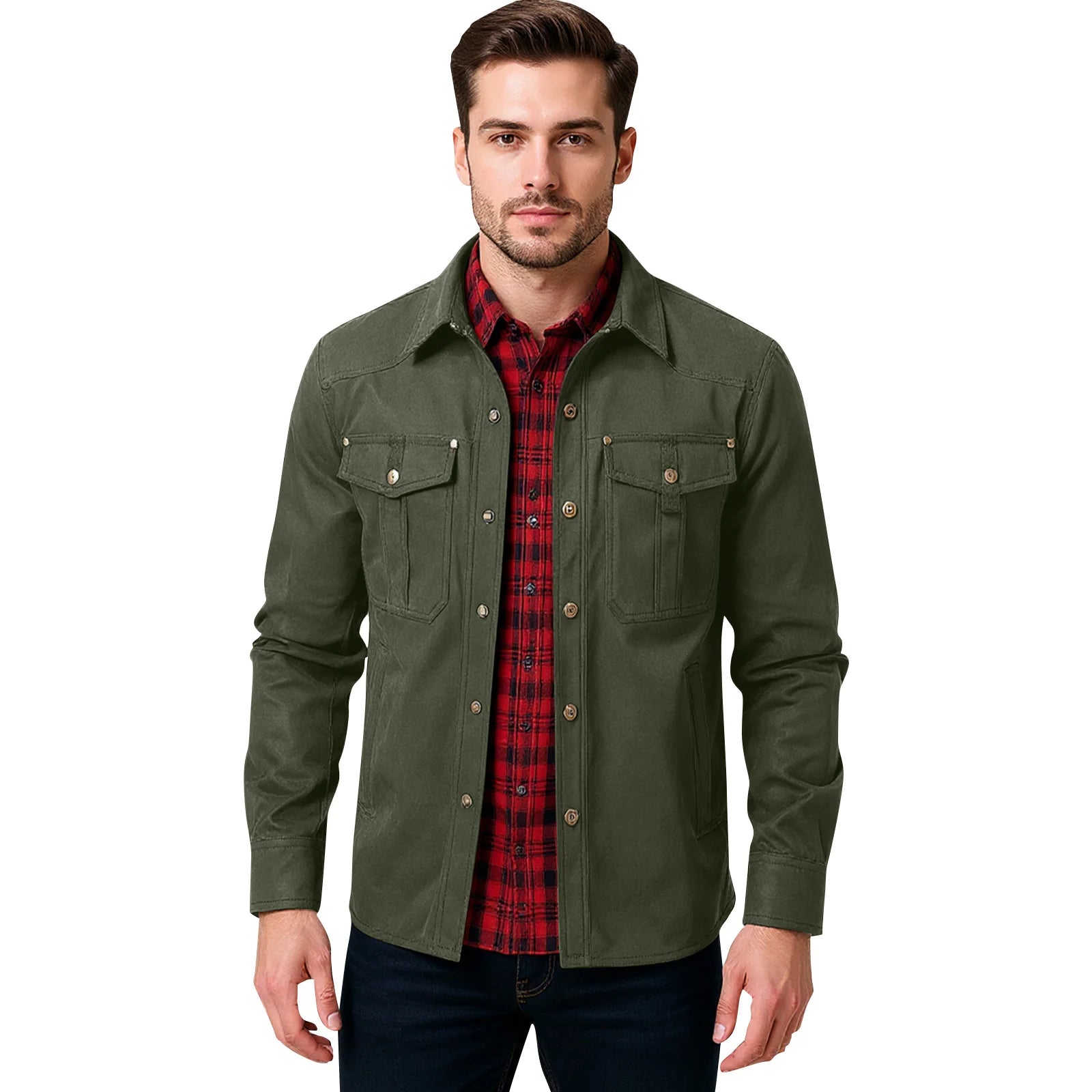 Giacca da uomo casual Giacche da uomo Cappotto da camicia foderato in flanella primaverile Giacche da uomo Cappotto casual da cowboy occidentale antivento