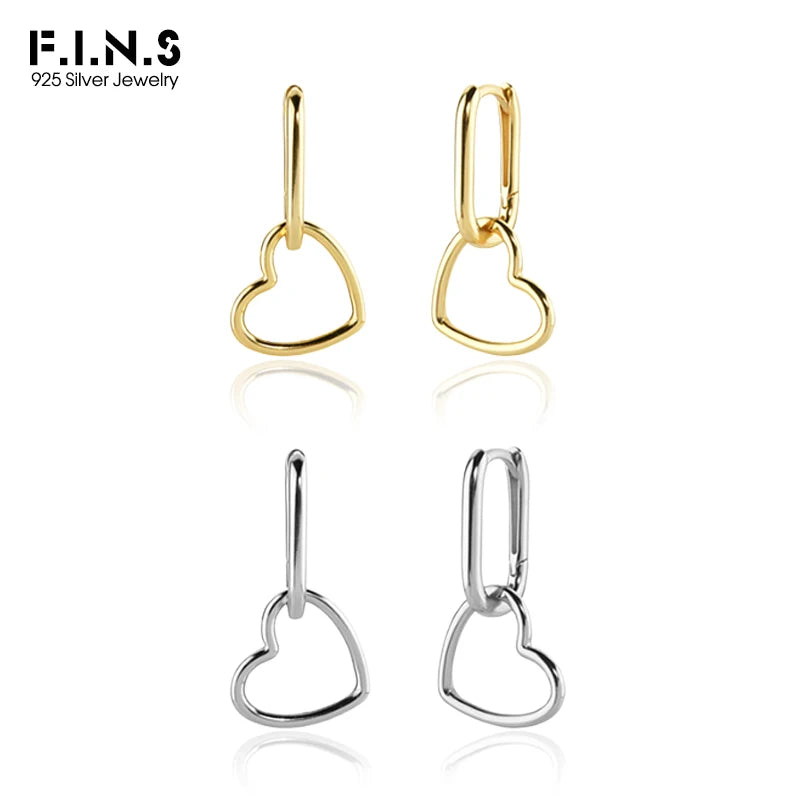 FINS Minimalista Reale S925 Sterling Silver Ovale a Forma di Cuore Orecchini a pendaglio Geometrica Liscia Cerchi Pendientes Plata 925 Gioielli