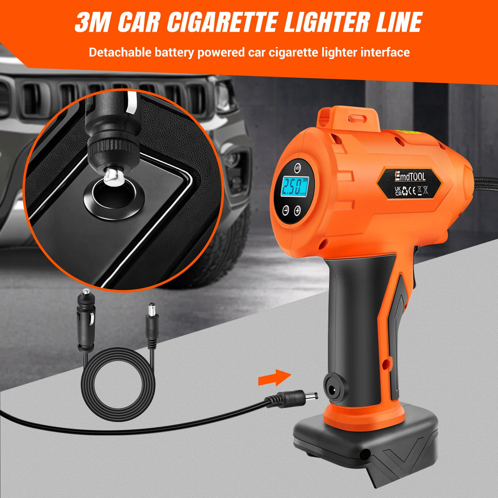 Gonfiatore per pneumatici senza fili Compressore d'aria Pompa per pneumatici per auto alimentata a batteria con manometro digitale e luce a LED per auto, moto, bici