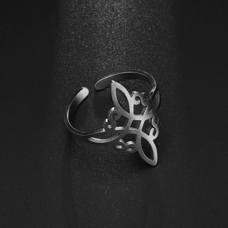 Anello da donna con nodo da strega, stregoneria, anello regolabile con apertura soprannaturale in acciaio inossidabile, gioielli con amuleto con nodo celtico irlandese