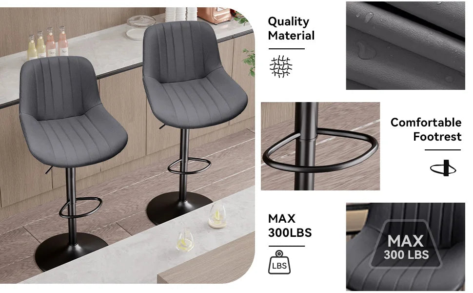 Sgabello da Bar Set da 2 pezzi, sgabello da Bar girevole moderno regolabile con schienale, sedia da banco in tessuto ad alte prestazioni