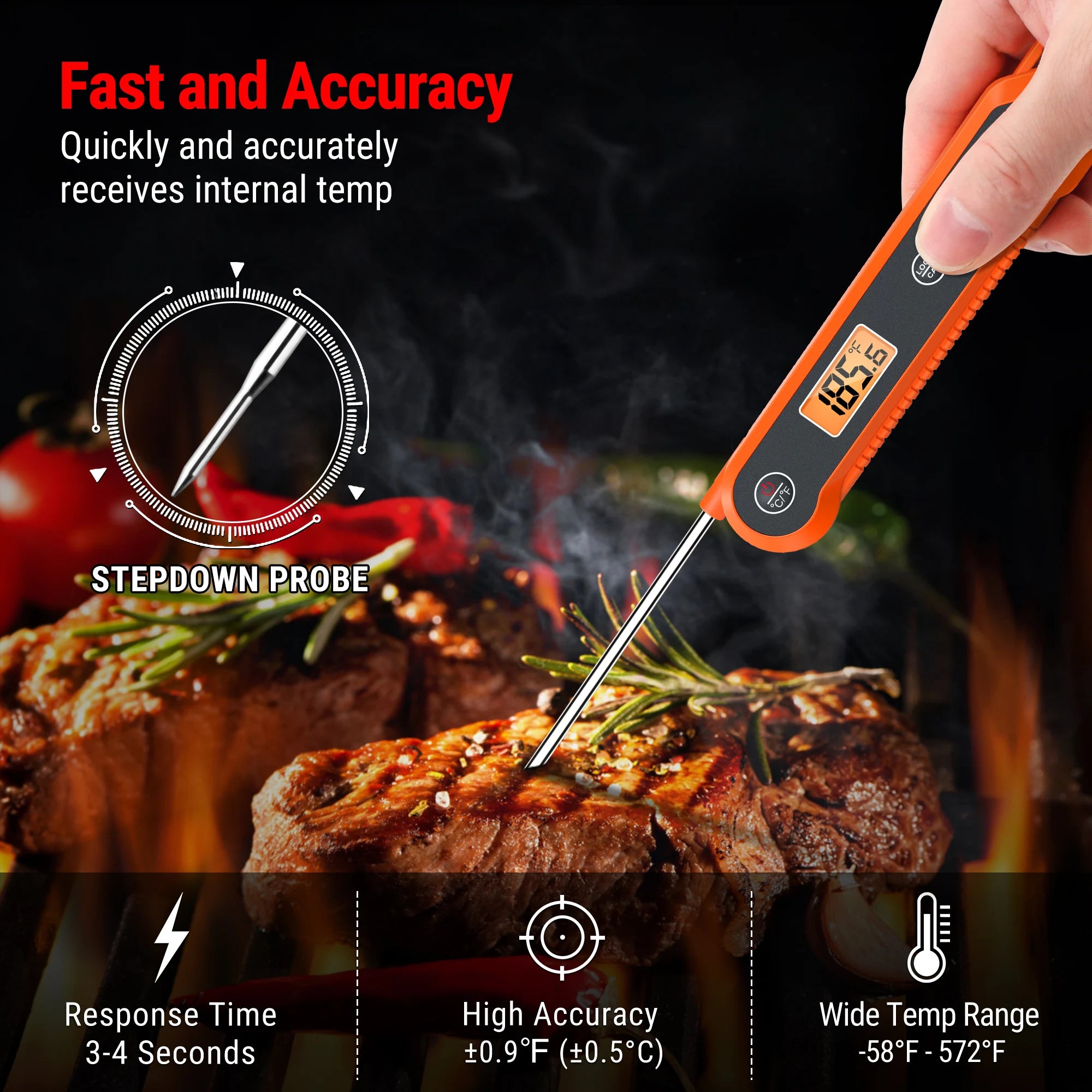 ThermoPro TP03H Termometro per carne da cucina pieghevole per barbecue con retroilluminazione digitale con funzione di blocco