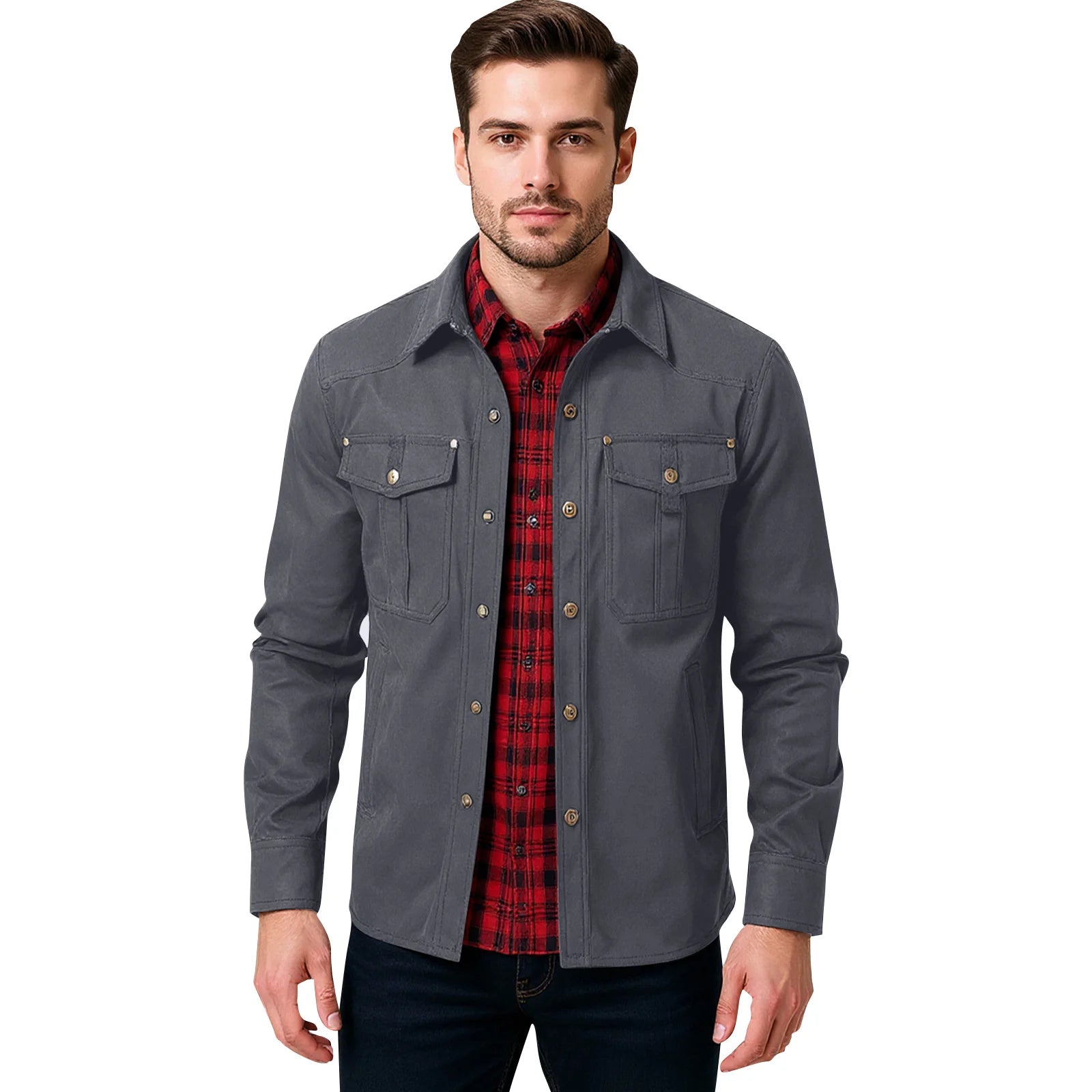 Giacca da uomo casual Giacche da uomo Cappotto da camicia foderato in flanella primaverile Giacche da uomo Cappotto casual da cowboy occidentale antivento