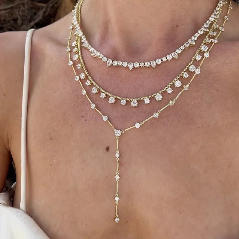 2025 Nuovo geometrico CZ Stazione catena a maglie girocollo sexy lungo lariat collana da donna gioielli di moda con zirconi ghiacciati di alta qualità