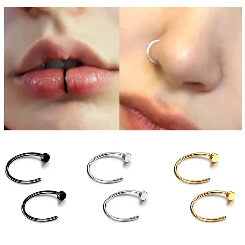 2/6 pezzi anelli da naso finti per le donne, anelli per labbra in acciaio inossidabile 316L anello labret narice cerchio piercing borchie gioielli penetranti al naso