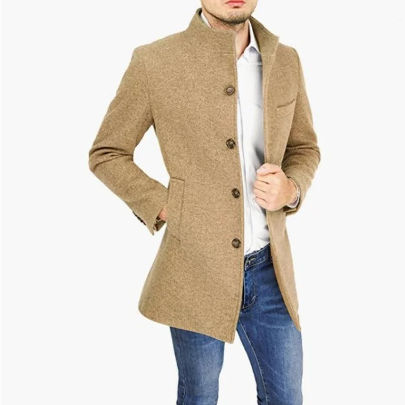 Giacche eleganti Uomo monopetto Janket da uomo in misto lana tinta unita Trench di media lunghezza Cappotto lungo da uomo