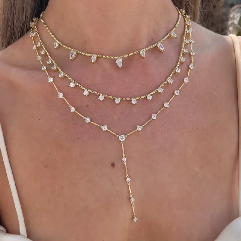 2025 Nuovo geometrico CZ Stazione catena a maglie girocollo sexy lungo lariat collana da donna gioielli di moda con zirconi ghiacciati di alta qualità