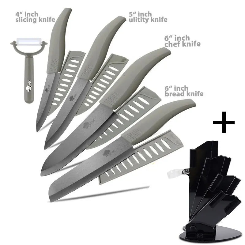 Set di coltelli in ceramica per unità da cucina 3 4 5 6 pollici Utilità per affettare frutta Pelapatate con guaina Lama in zirconia nera Coltello da chef per pane