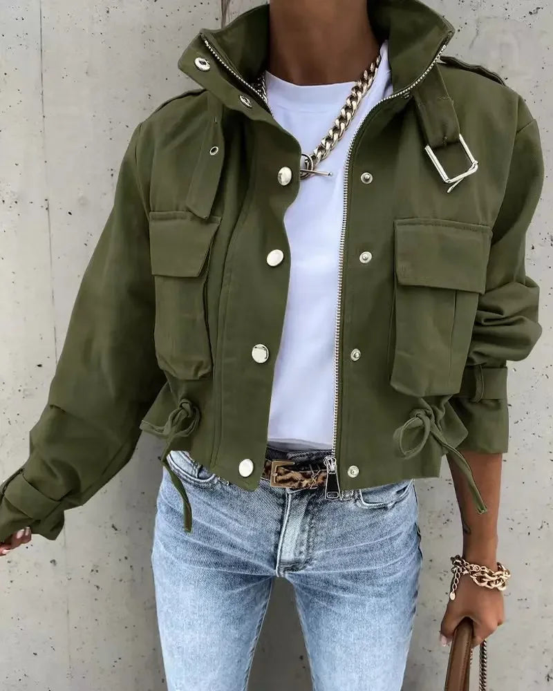 Giacche Cappotti da donna Cappotto con colletto alla coreana Stampa con cerniera Y2k Top Streetwear Capispalla casual Giacca da lavoro primaverile monopetto