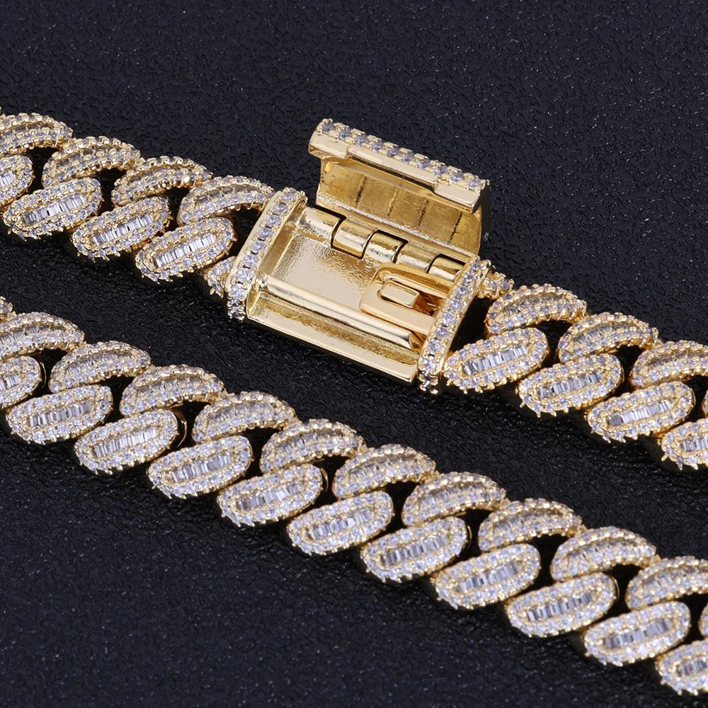NUOYA Gioielli Hip Hop di Alta Qualità 12mm Bling Iced Cz Rettangolo Diamante Prong Impostazione Collana a Collegamento Cubano Homme
