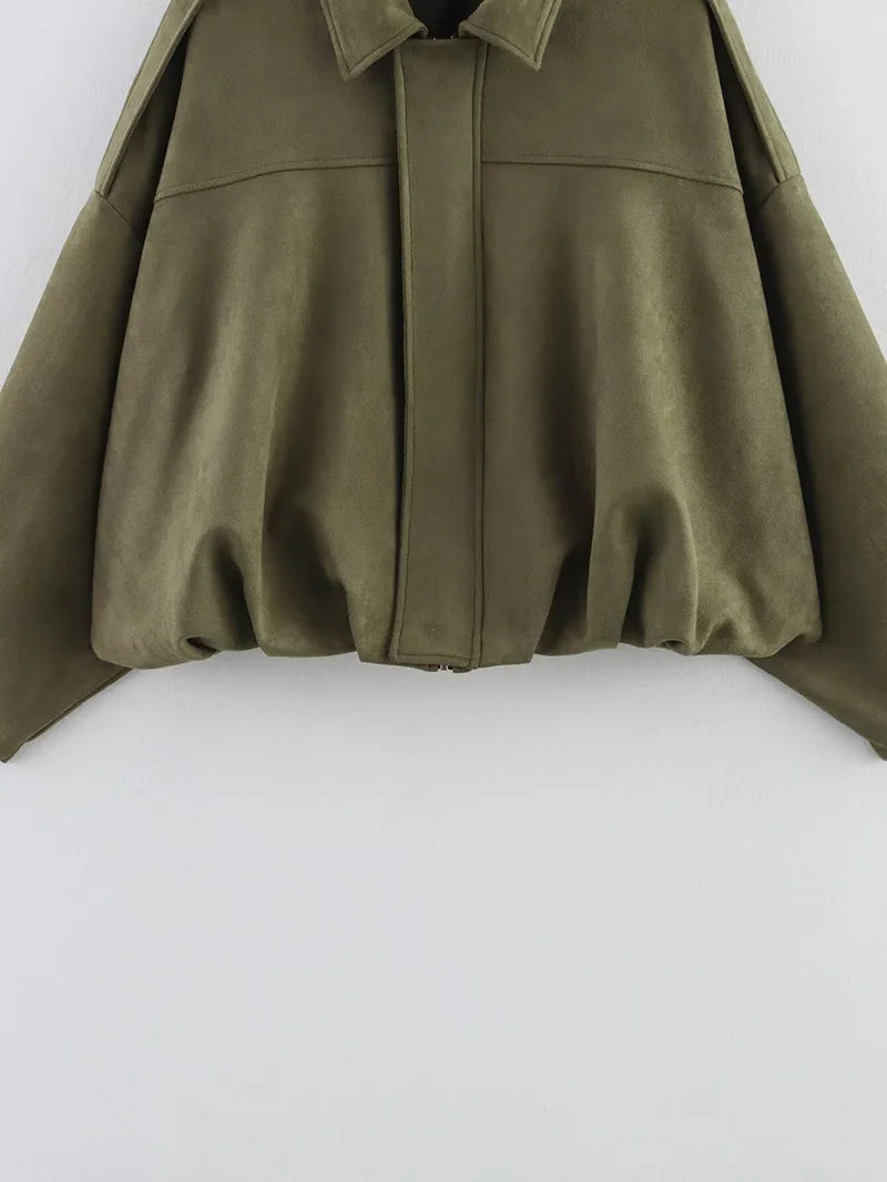 Bomber da donna Cappotti Moda Colletto rovesciato Manica lunga Cappotti larghi Capispalla femminile vintage Top chic