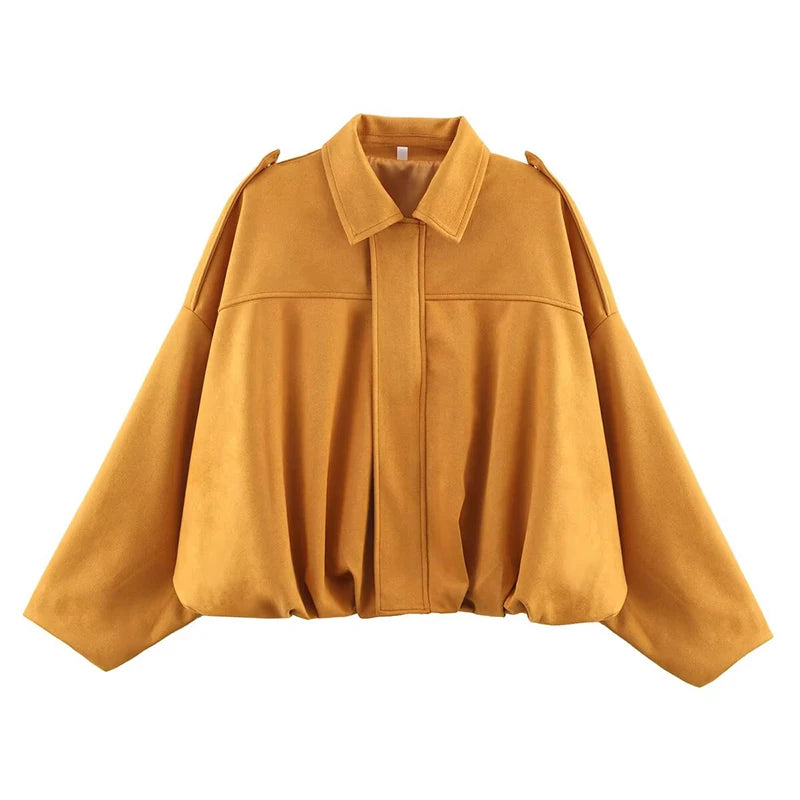 Bomber da donna Cappotti Moda Colletto rovesciato Manica lunga Cappotti larghi Capispalla femminile vintage Top chic