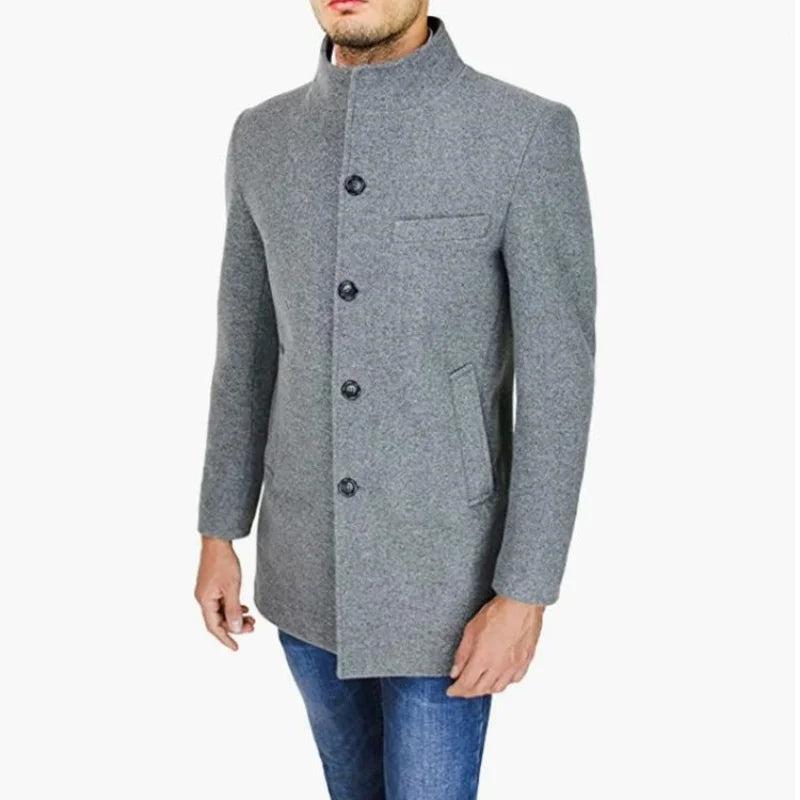 Giacche eleganti Uomo monopetto Janket da uomo in misto lana tinta unita Trench di media lunghezza Cappotto lungo da uomo