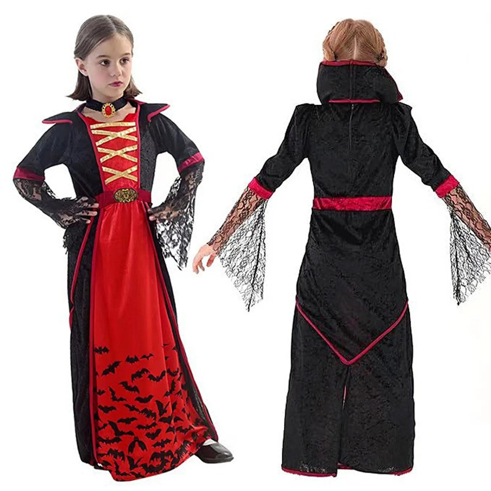 Costumi di Halloween Bambini Horror Vampiro Festa di festa Vestito operato Manica svasata Abiti per spettacoli teatrali Vestito cosplay per ragazza