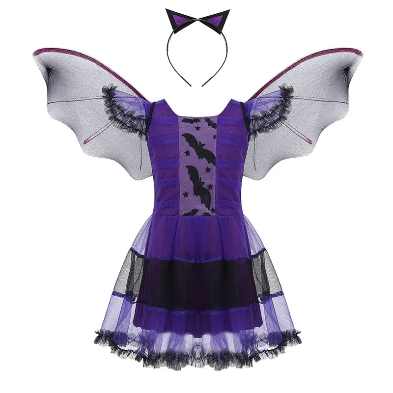 Costume di Halloween per bambini Costume da vampiro fantasy di Halloween Vestito lungo da tutu per ragazze Vestito da carnevale per bambini Abiti di piume gotiche