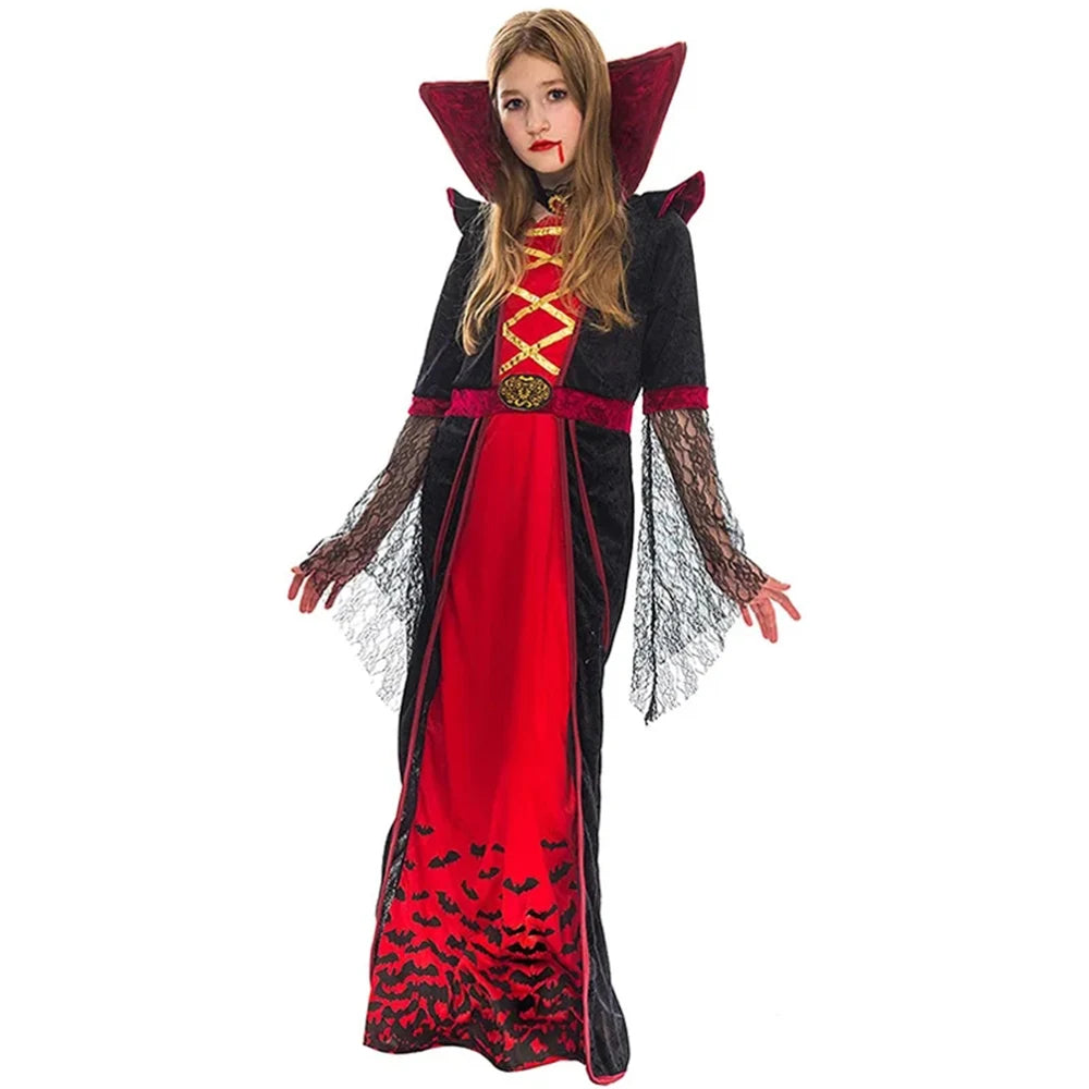 Costumi di Halloween Bambini Horror Vampiro Festa di festa Vestito operato Manica svasata Abiti per spettacoli teatrali Vestito cosplay per ragazza