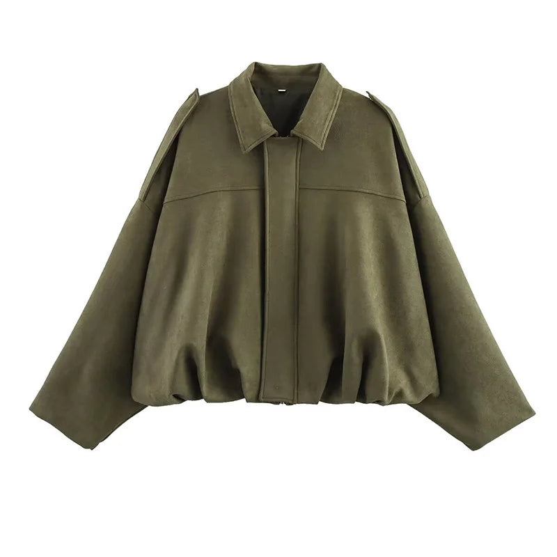 Bomber da donna Cappotti Moda Colletto rovesciato Manica lunga Cappotti larghi Capispalla femminile vintage Top chic