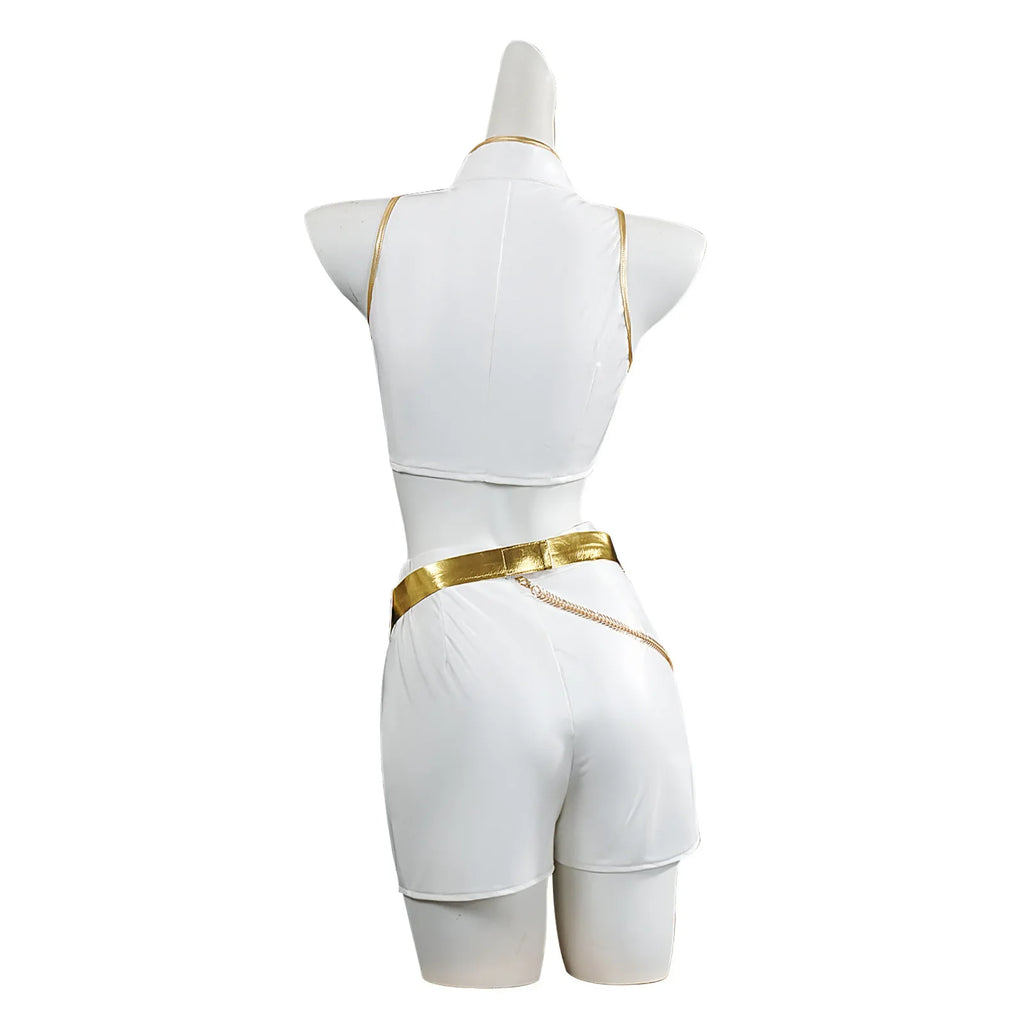 Costume cosplay di Halloween per adulti, chemise blanche, col alto, canotta corte, corto, ceinture dorée, tenue d'halloween