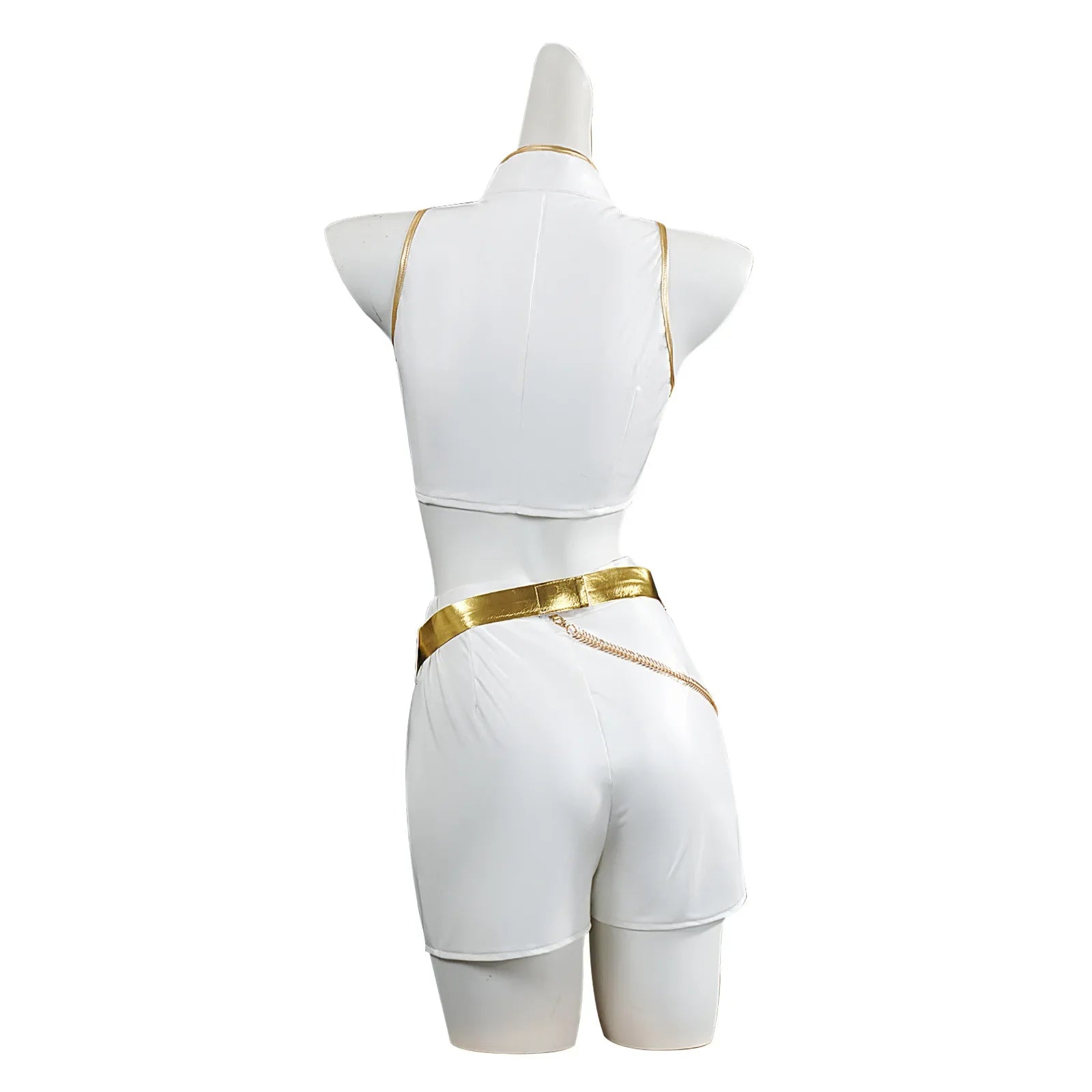 Costume cosplay di Halloween per adulti, chemise blanche, col alto, canotta corte, corto, ceinture dorée, tenue d'halloween