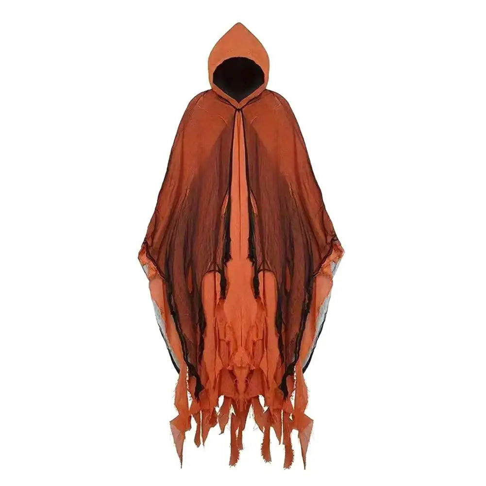 Costumi di Halloween per adulti, mantello da fantasma spaventoso con cappuccio, vestito cosplay da mantello da strega zombie Grim Reaper per la parte di Halloween