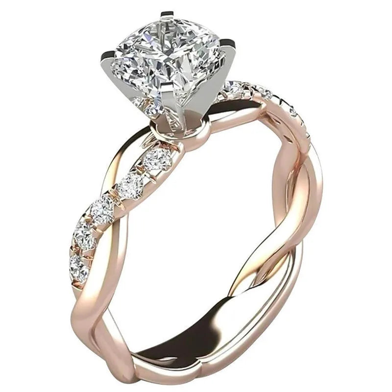 Nuovi gioielli europei americani Anello con diamanti quadrati principessa bicolore con anelli di diamanti intarsiati con motivo intrecciato a croce