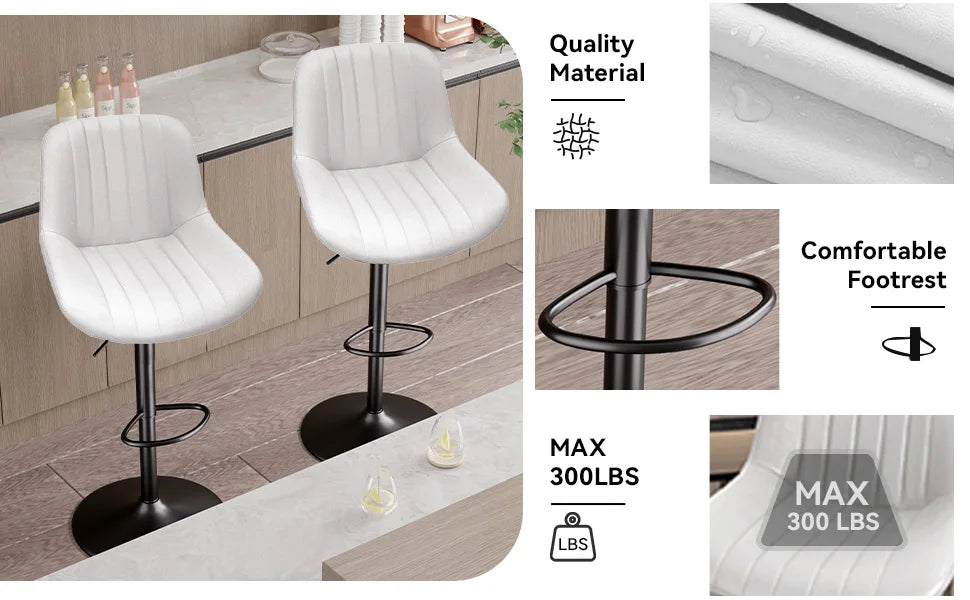 Sgabello da Bar Set da 2 pezzi, sgabello da Bar girevole moderno regolabile con schienale, sedia da banco in tessuto ad alte prestazioni