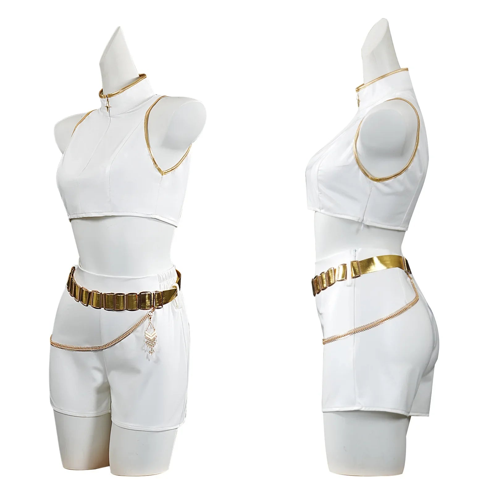 Costume cosplay di Halloween per adulti, chemise blanche, col alto, canotta corte, corto, ceinture dorée, tenue d'halloween