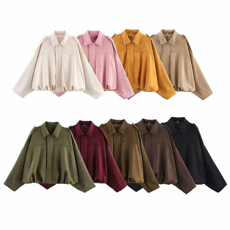Bomber da donna Cappotti Moda Colletto rovesciato Manica lunga Cappotti larghi Capispalla femminile vintage Top chic