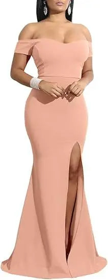 Abiti da sera فساتmaveramaveraة Abito da sera lungo formale con spacco alto e spalle scoperte da donna elegante