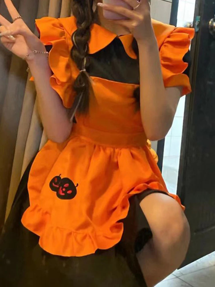 Costume di Halloween cosplay ristorante costume anime ricamo zucca cameriera vestido abito da compleanno per donna