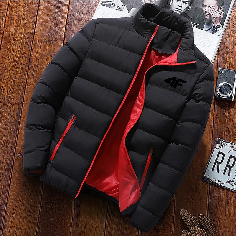 Giacca casual da uomo, giacca a vento impermeabile, tinta unita calda con cerniera, taglia grande, autunno e inverno