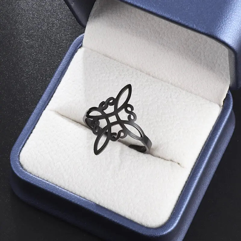 Anello da donna con nodo da strega, stregoneria, anello regolabile con apertura soprannaturale in acciaio inossidabile, gioielli con amuleto con nodo celtico irlandese