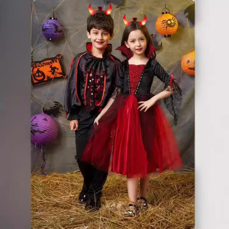 Costume di Halloween per bambini Costume da vampiro fantasy di Halloween Vestito lungo da tutu per ragazze Vestito da carnevale per bambini Abiti di piume gotiche