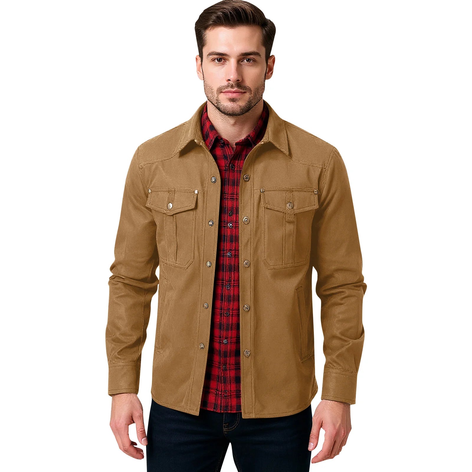 Giacca da uomo casual Giacche da uomo Cappotto da camicia foderato in flanella primaverile Giacche da uomo Cappotto casual da cowboy occidentale antivento