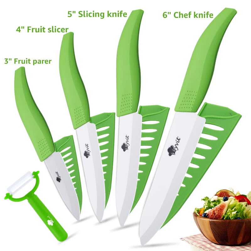 Set di coltelli in ceramica per unità da cucina 3 4 5 6 pollici Utilità per affettare frutta Pelapatate con guaina Lama in zirconia nera Coltello da chef per pane