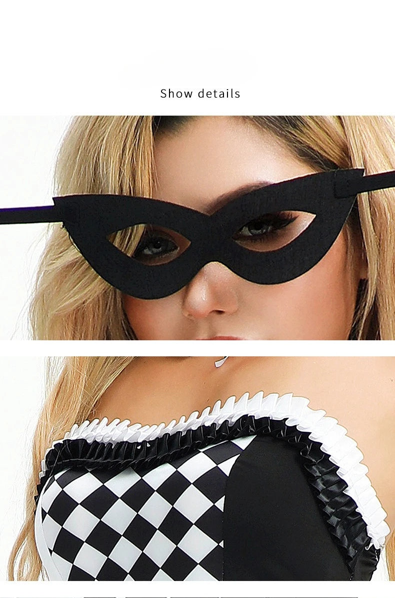 Costumi di Halloween Prestazioni del circo Pagliaccio Abiti da ragazza piccanti sexy per feste di carnevale di streghe a quadretti in bianco e nero