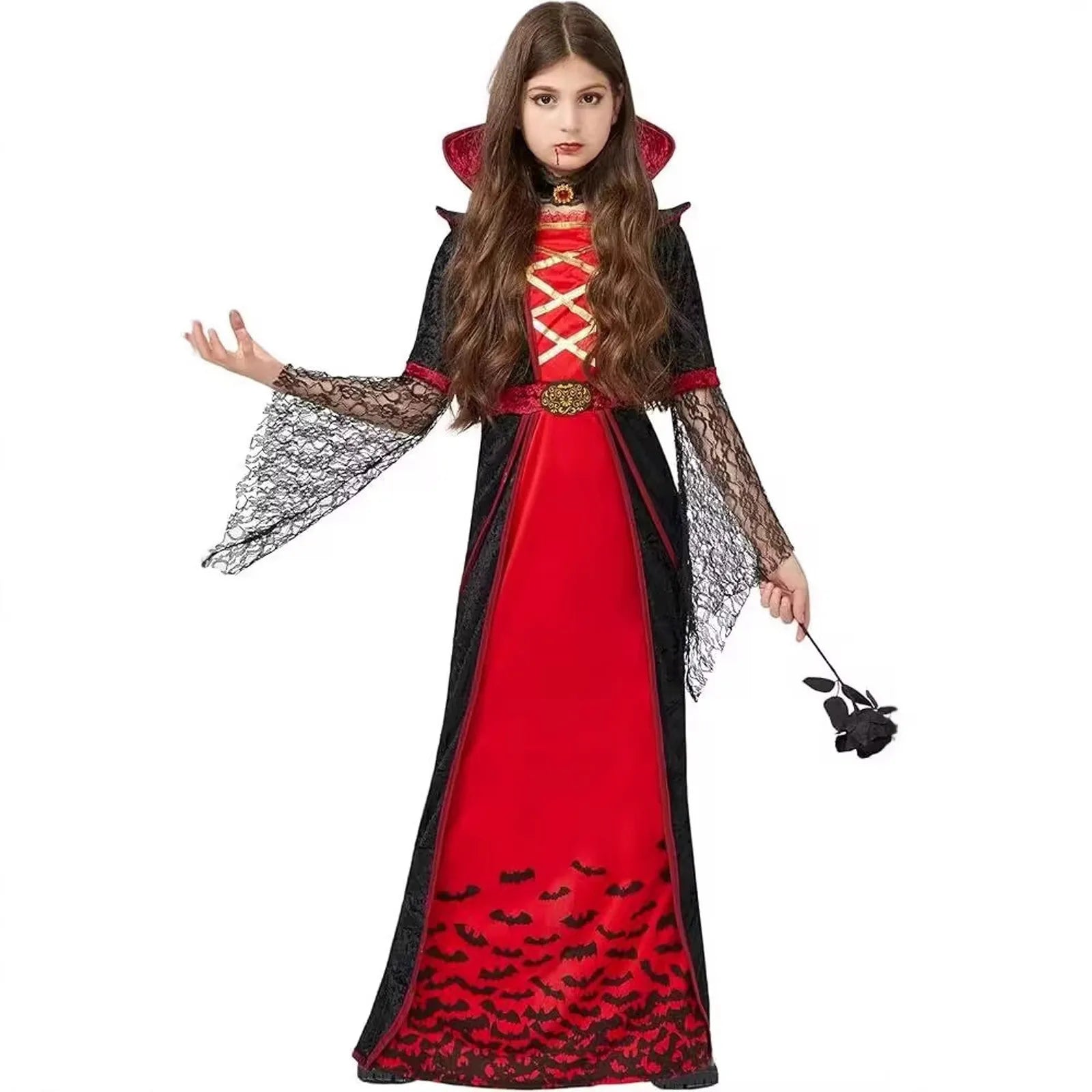 Costumi di Halloween Bambini Horror Vampiro Festa di festa Vestito operato Manica svasata Abiti per spettacoli teatrali Vestito cosplay per ragazza