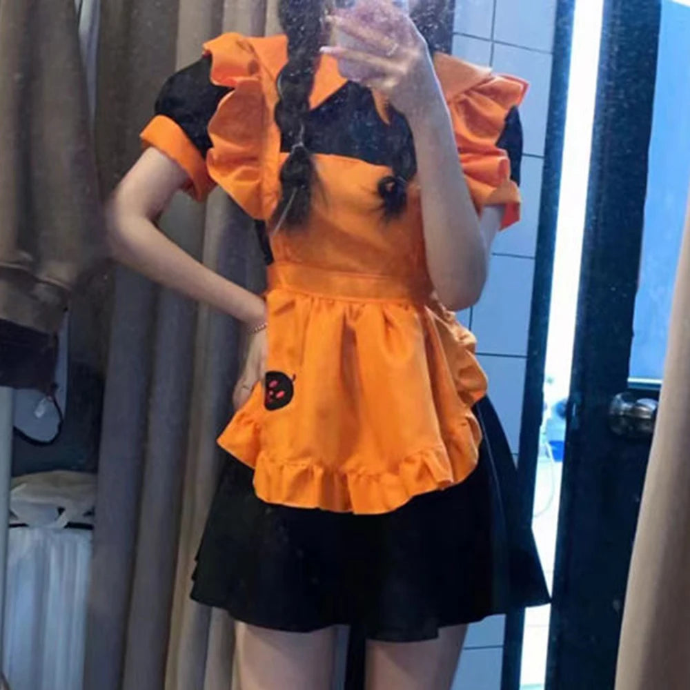 Costume di Halloween cosplay ristorante costume anime ricamo zucca cameriera vestido abito da compleanno per donna