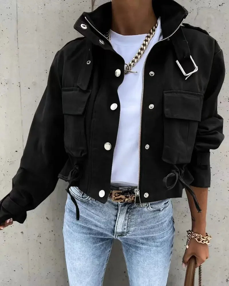 Giacche Cappotti da donna Cappotto con colletto alla coreana Stampa con cerniera Y2k Top Streetwear Capispalla casual Giacca da lavoro primaverile monopetto