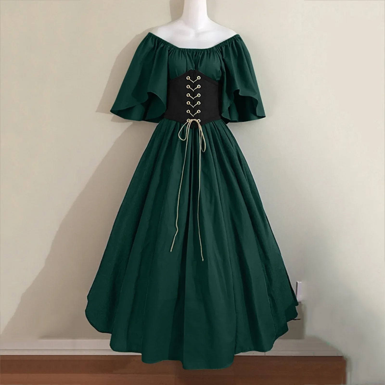 Costumi di Halloween per donna Abito scampanato sottile con colori a contrasto retrò medievale Abito con spalla con una sola parola Love Live Cosplay